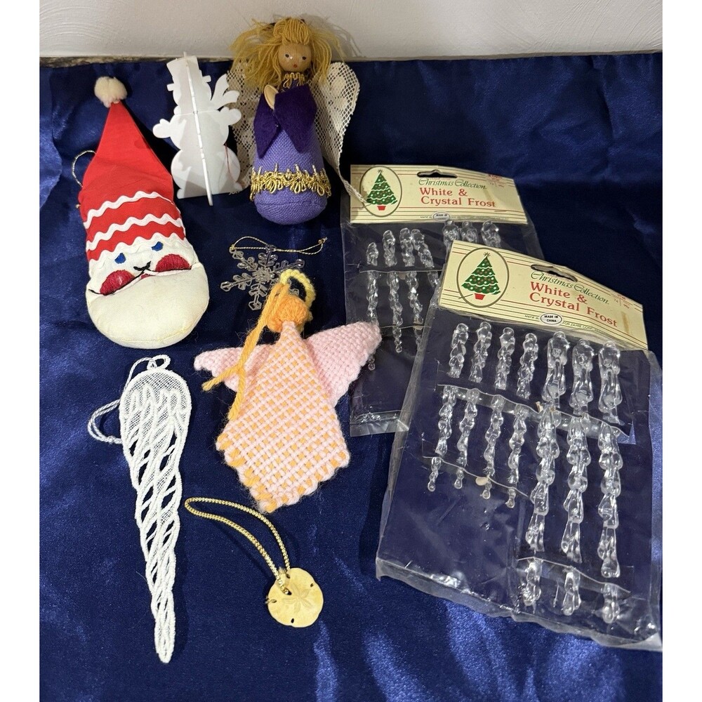 Random Vintage Ornament Lot of 9 - Angels, Handmade Santa, Icicles - Reseller